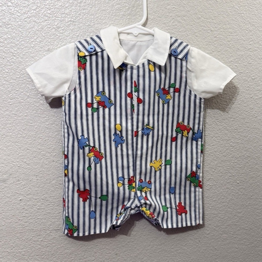 Vintage 80s/90s Handmade Baby Toddler Romper Playsuit • Teddy Bear & Toy Print